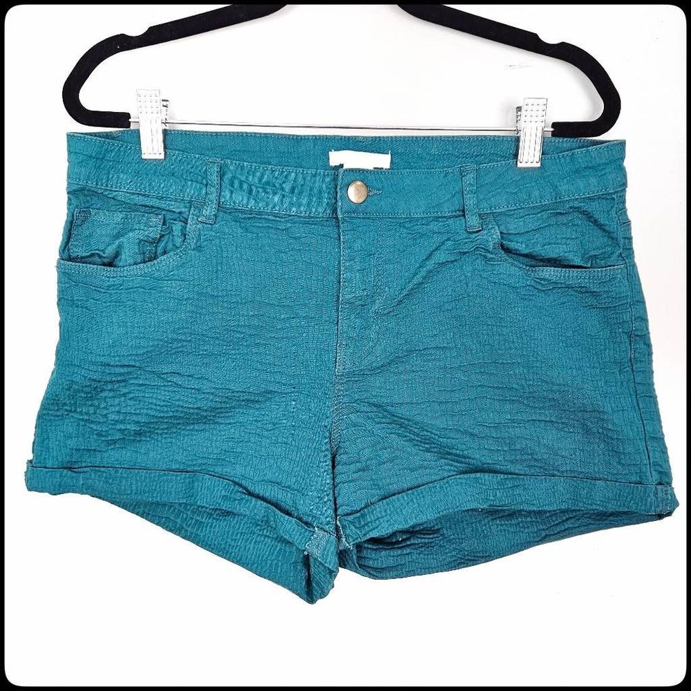 H&M Women's Shorts Matte Teal Crinkle Cuffed Summer Casual Lightweight Size: 12